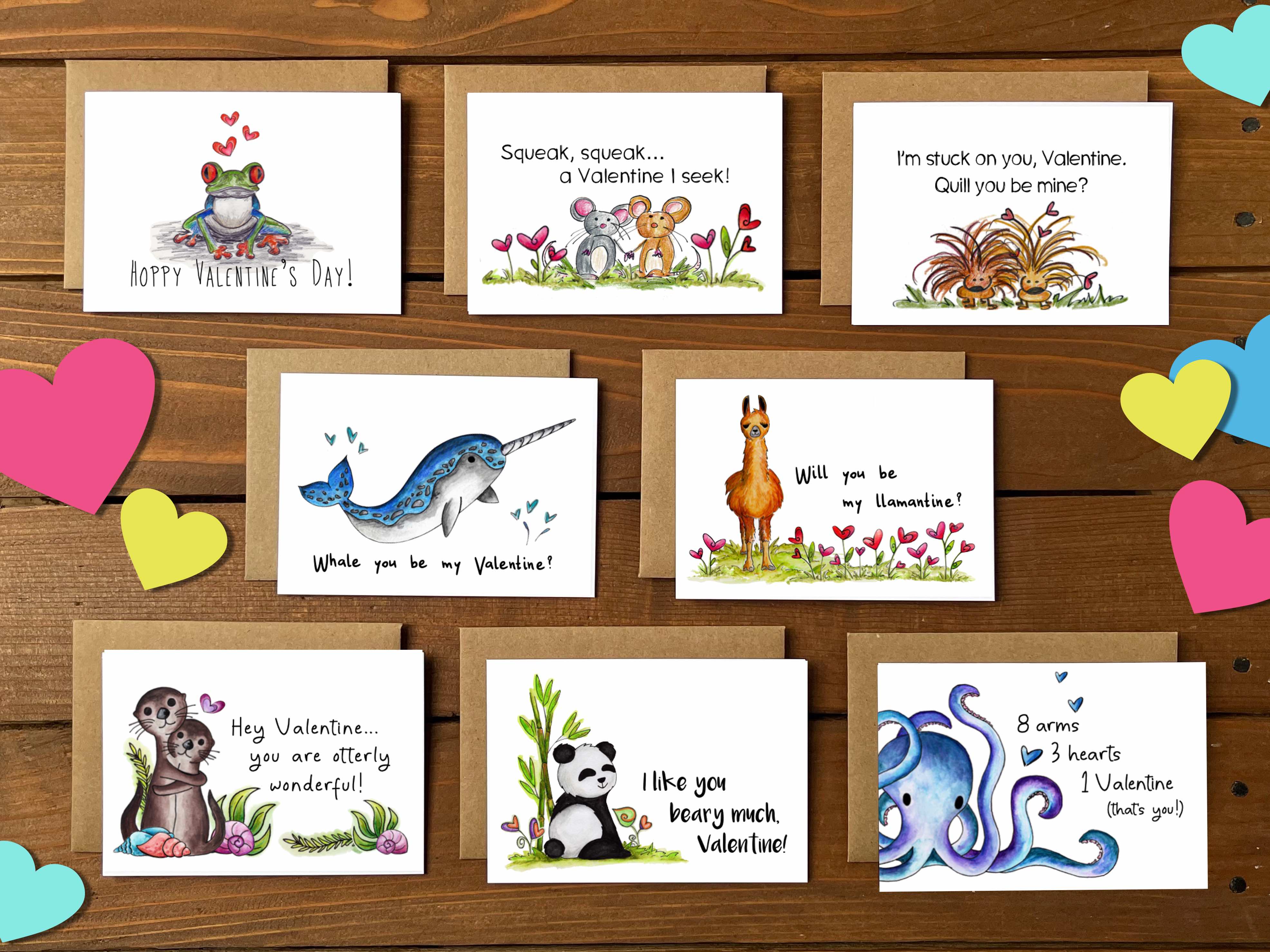 Assorted Valentine's Day Cards | Boxed Set of 8 Assorted Animal Valentines