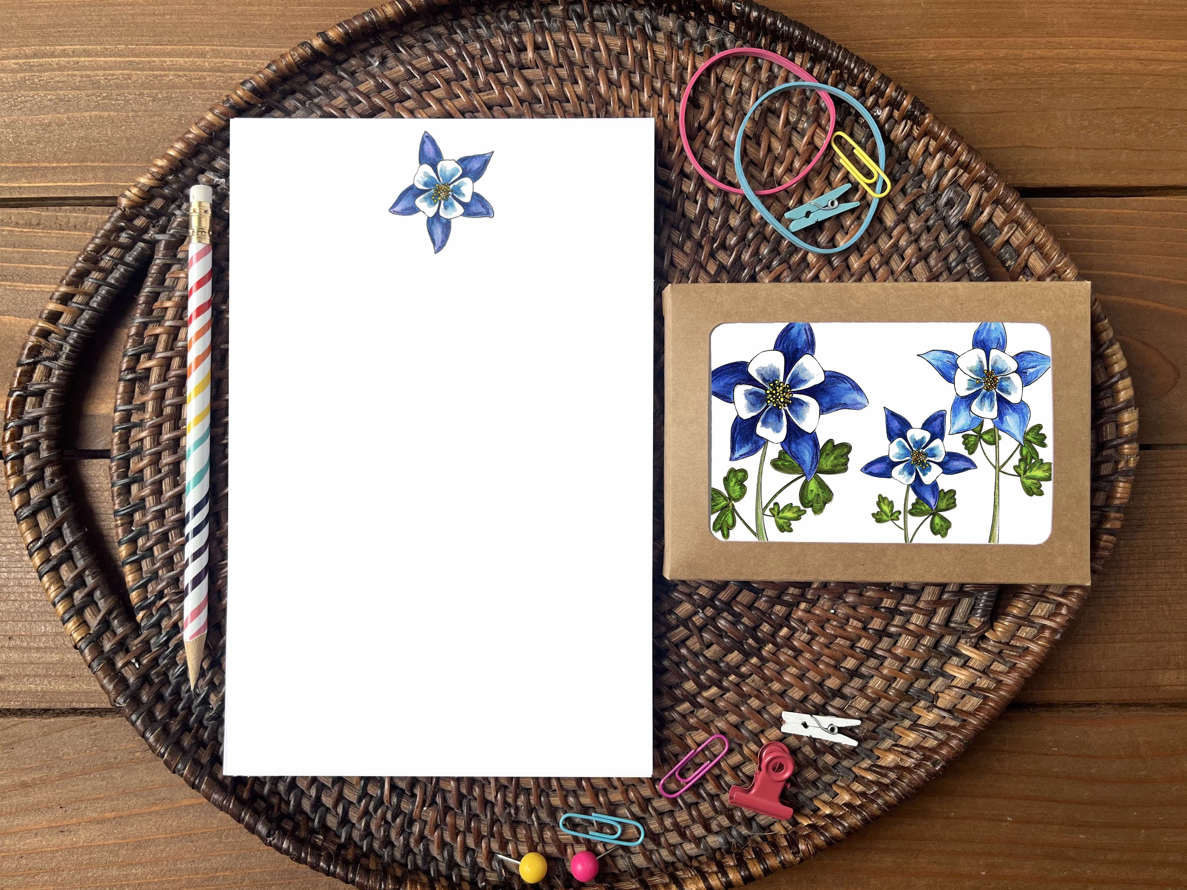 Columbine Flower Stationery Bundle | Note Cards + Notepad