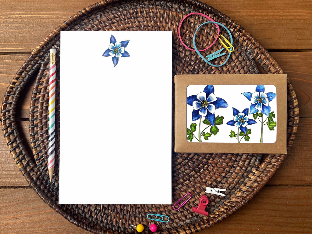 Columbine Flower Stationery Bundle | Note Cards + Notepad