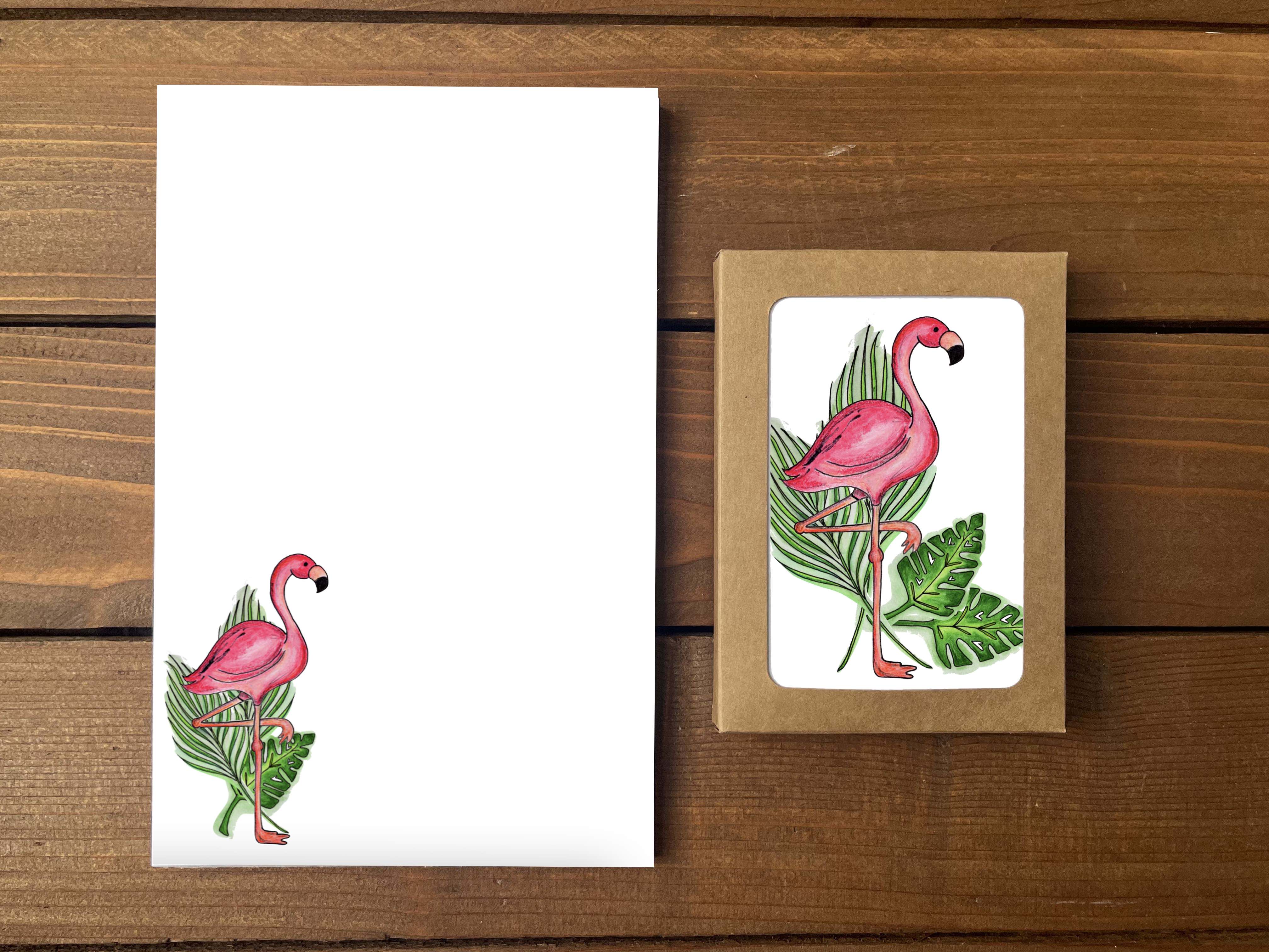 Flamingo Stationery Bundle | Note Cards + Notepad