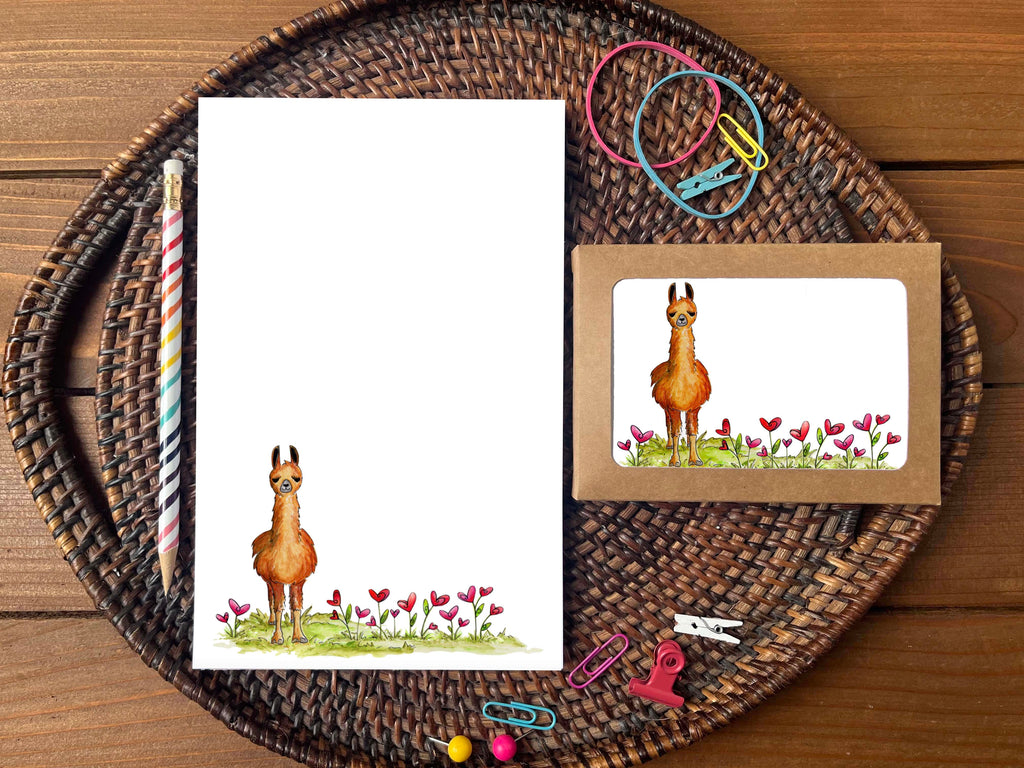 Llama Stationery Bundle | Note Cards + Notepad