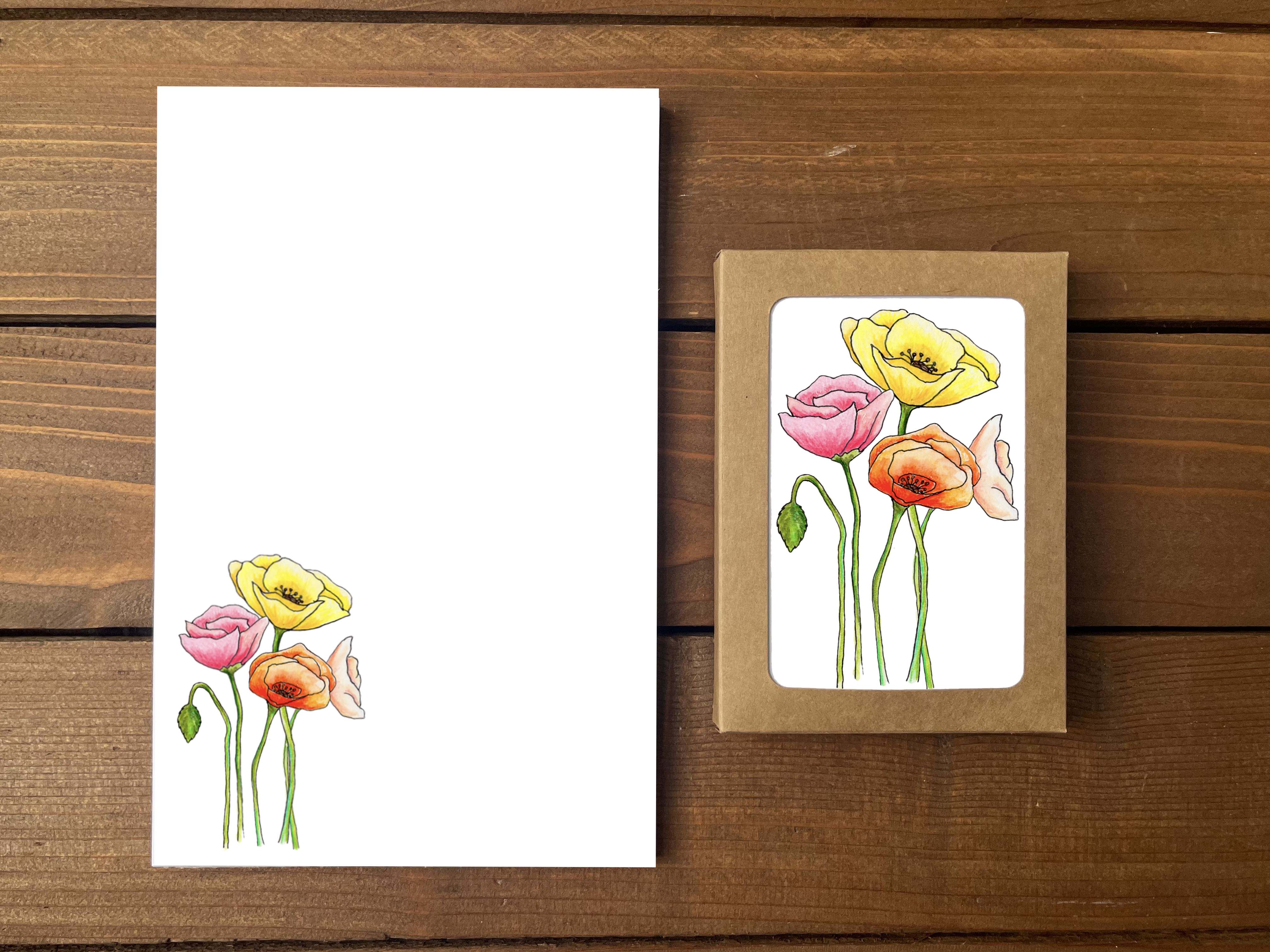 Pretty Poppies Stationery Bundle | Note Cards + Notepad