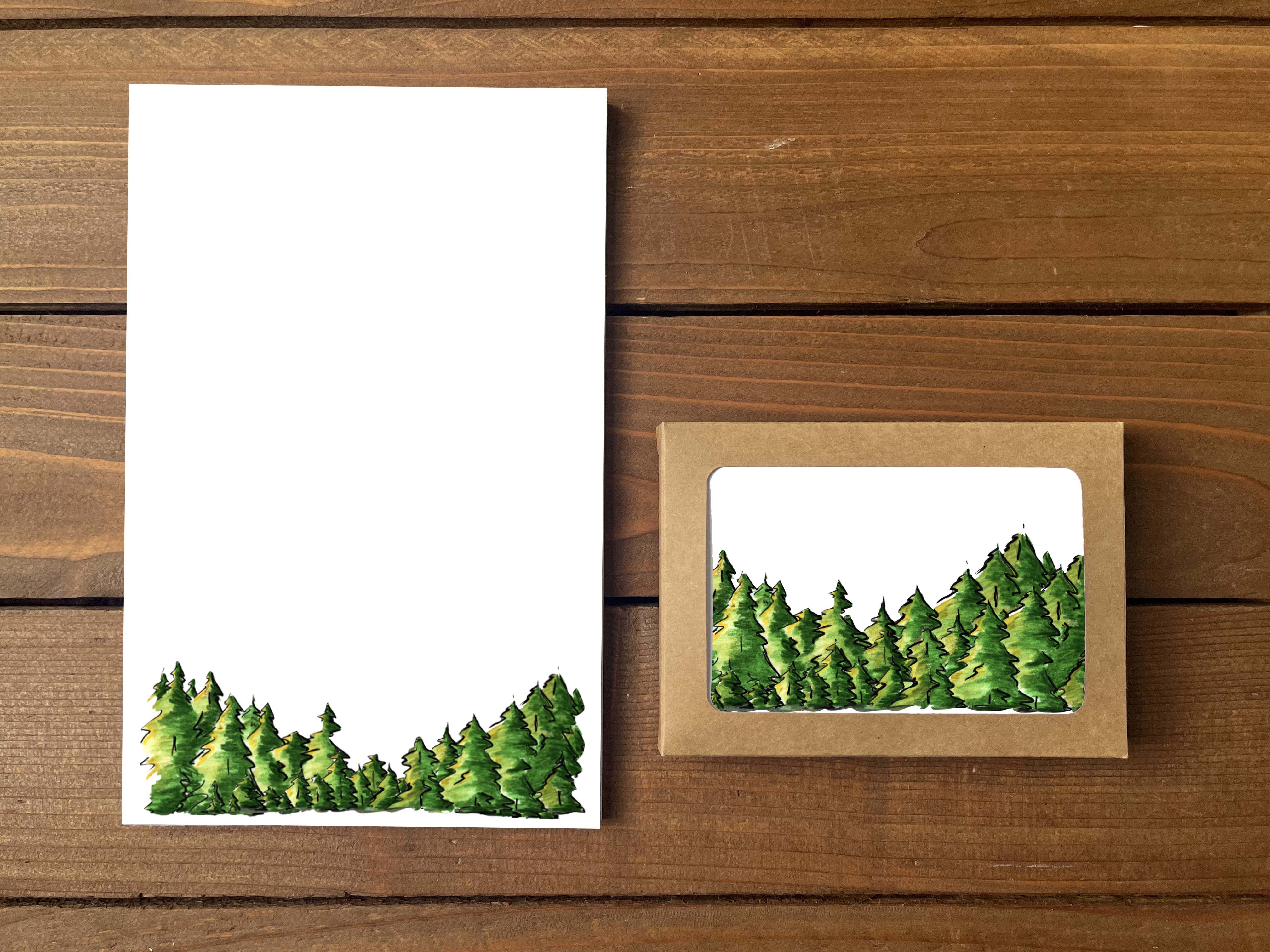 Pine Trees Stationery Bundle | Note Cards + Notepad