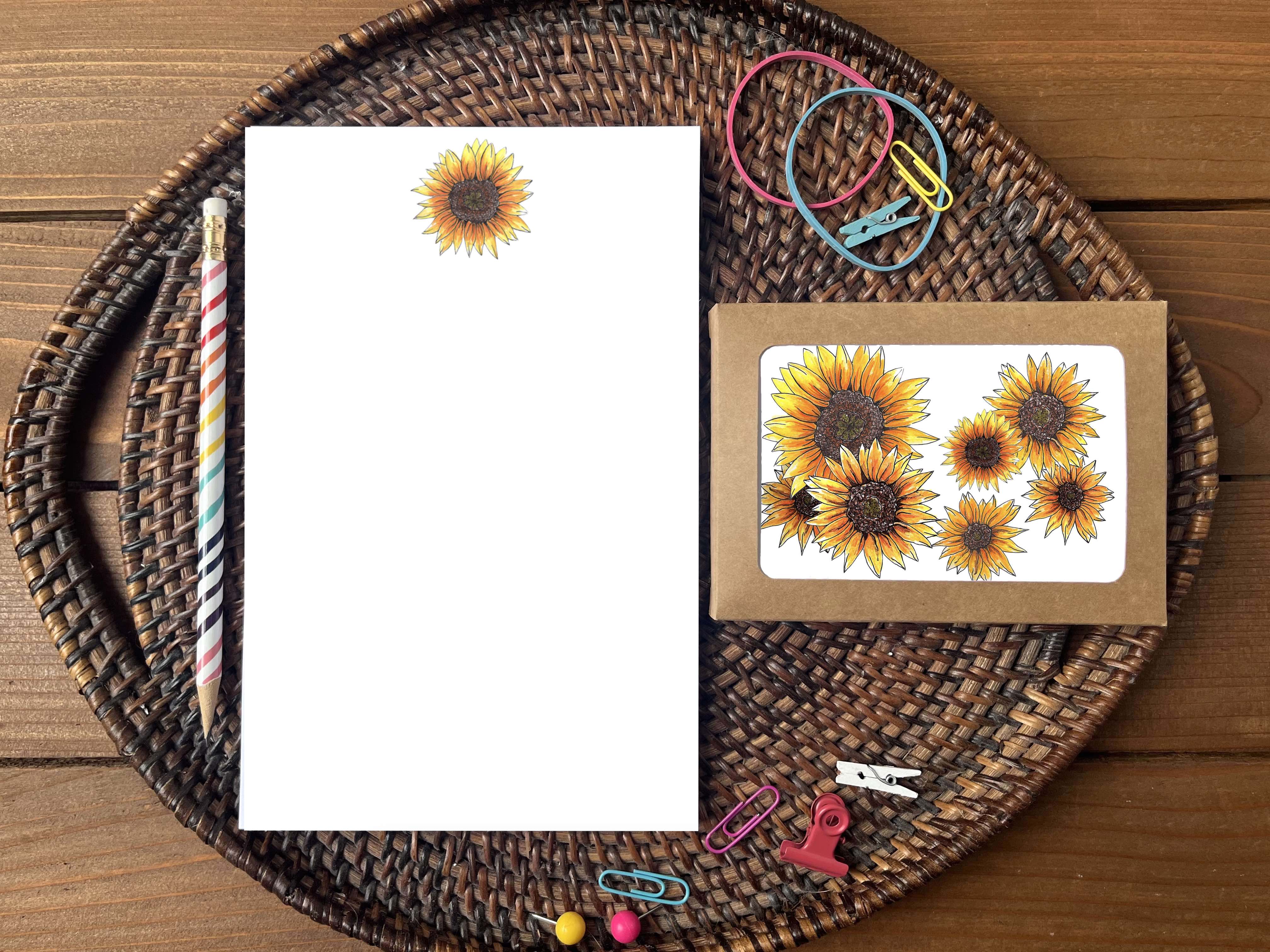 Sunflower Stationery Bundle | Note Cards + Notepad