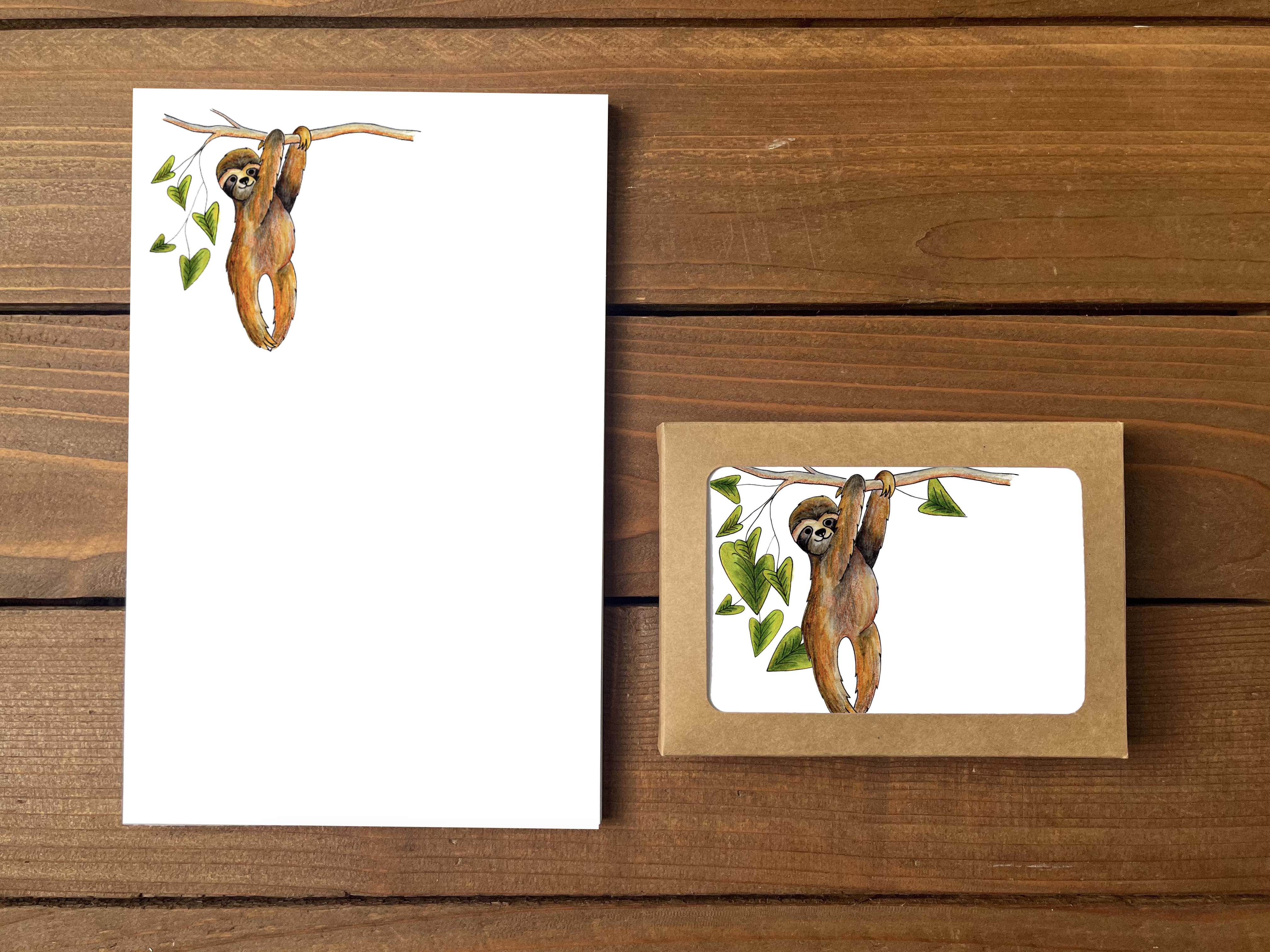 Sloth Stationery Bundle | Note Cards + Notepad