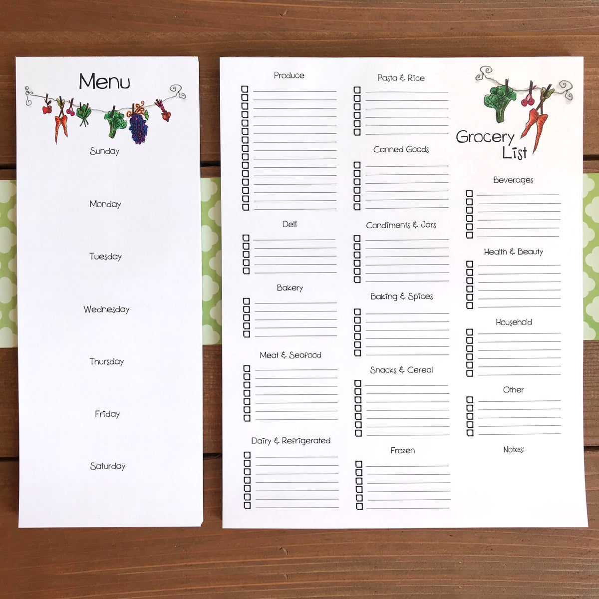 Large Grocery List with Store Sections & Menu Planning Magnetic Bundle