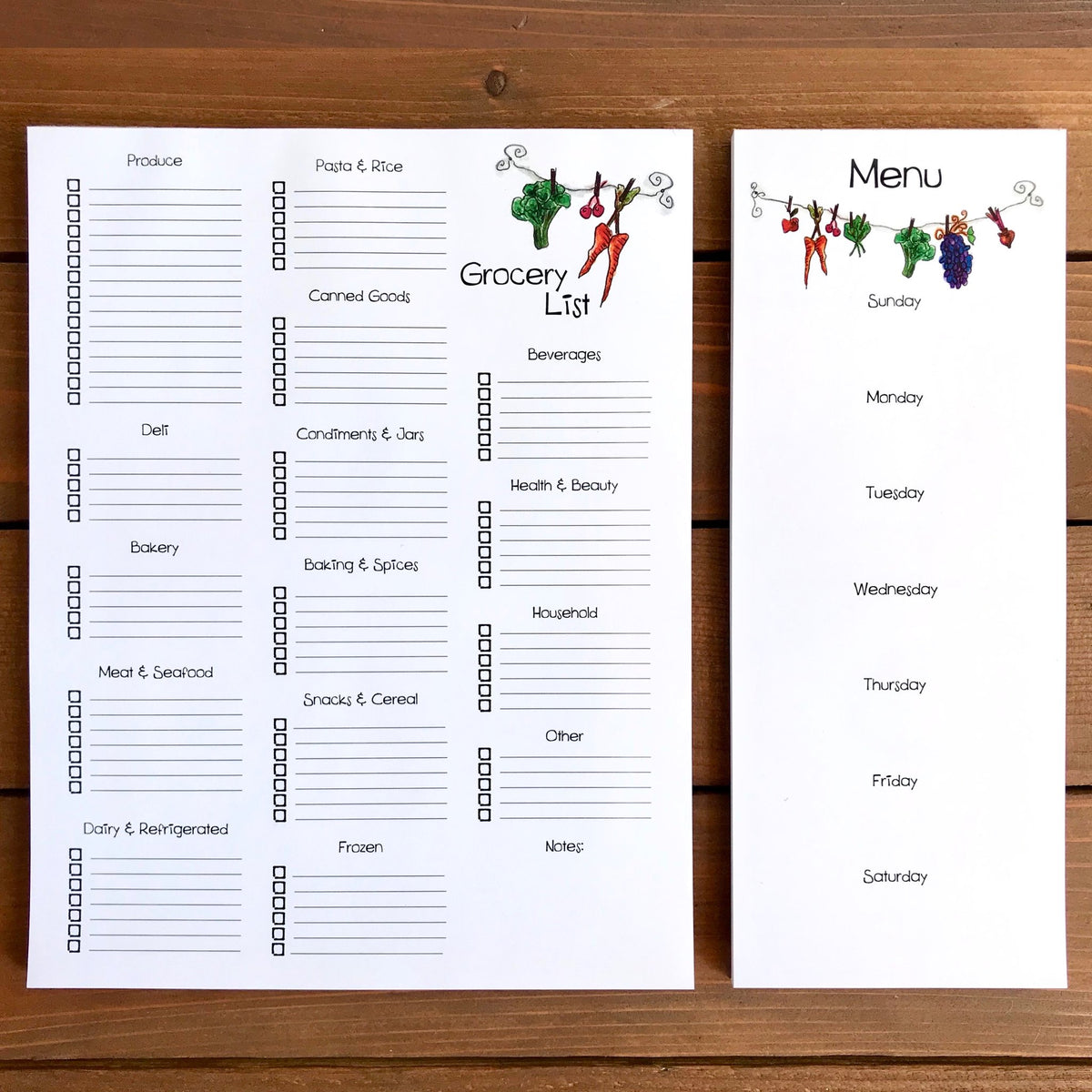 Large Grocery List with Store Sections & Menu Planning Magnetic Bundle