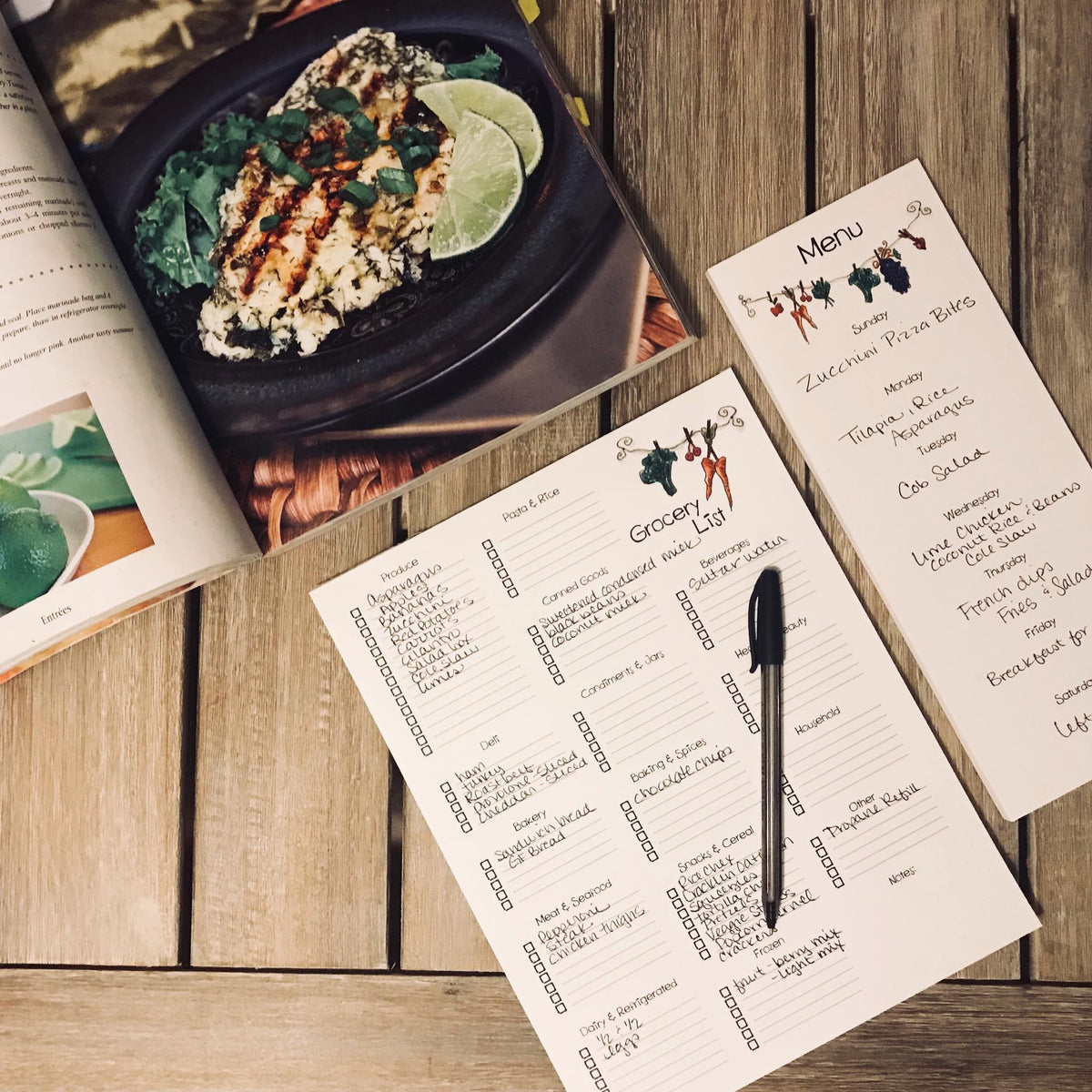 Large Grocery List with Store Sections & Menu Planning Magnetic Bundle