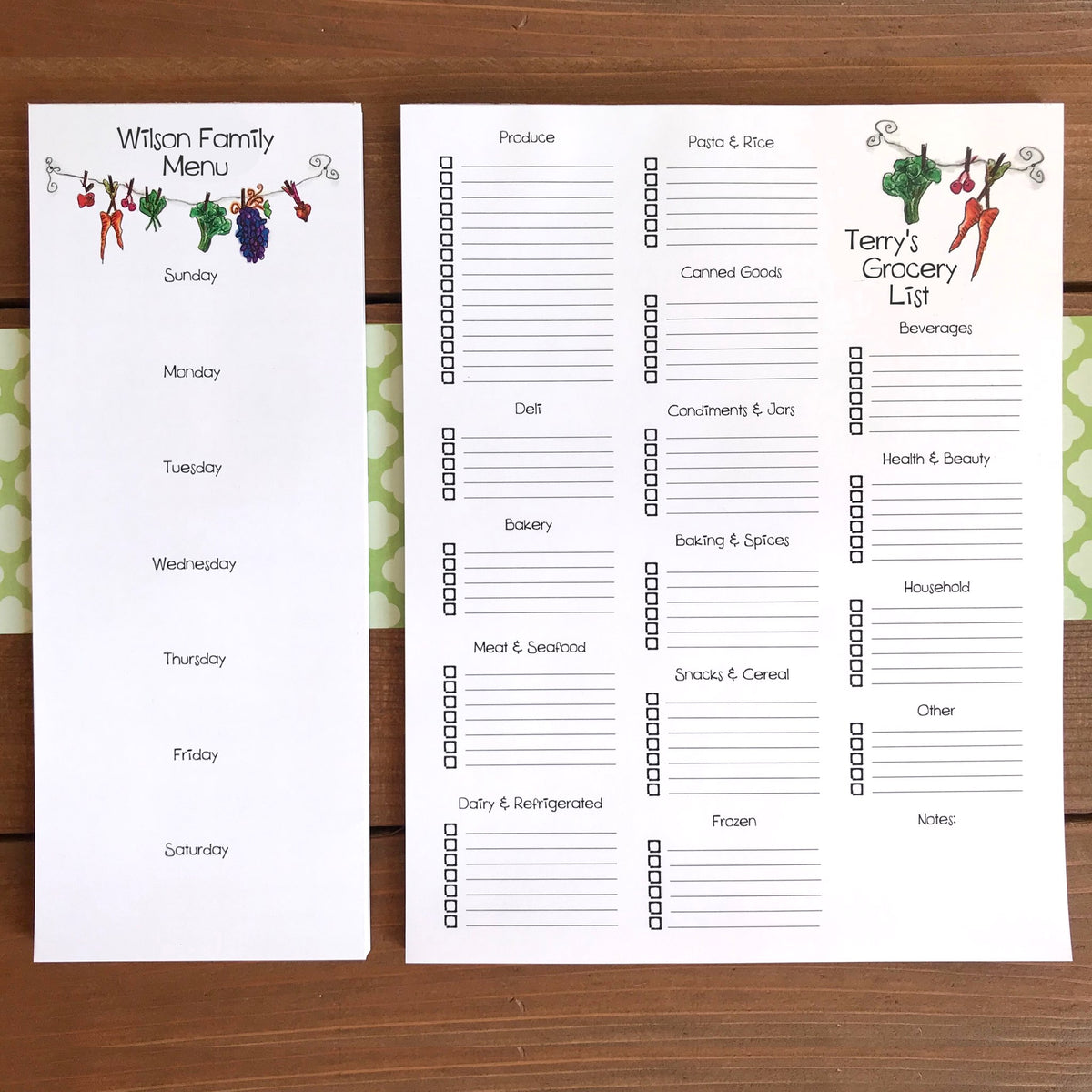 Large Grocery List with Store Sections & Menu Planning Personalized Magnetic Bundle