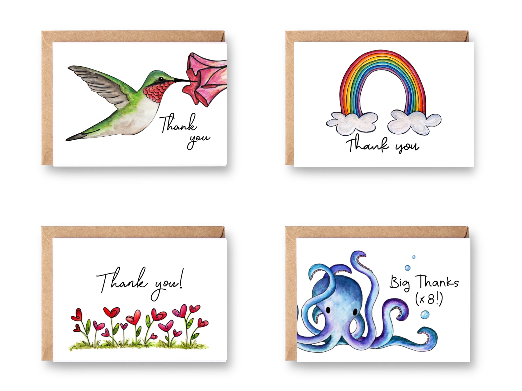 Thanks Card Set Gratitude & Thanks | Boxed Set of 8 Assorted Cards – Whimsicals Paperie