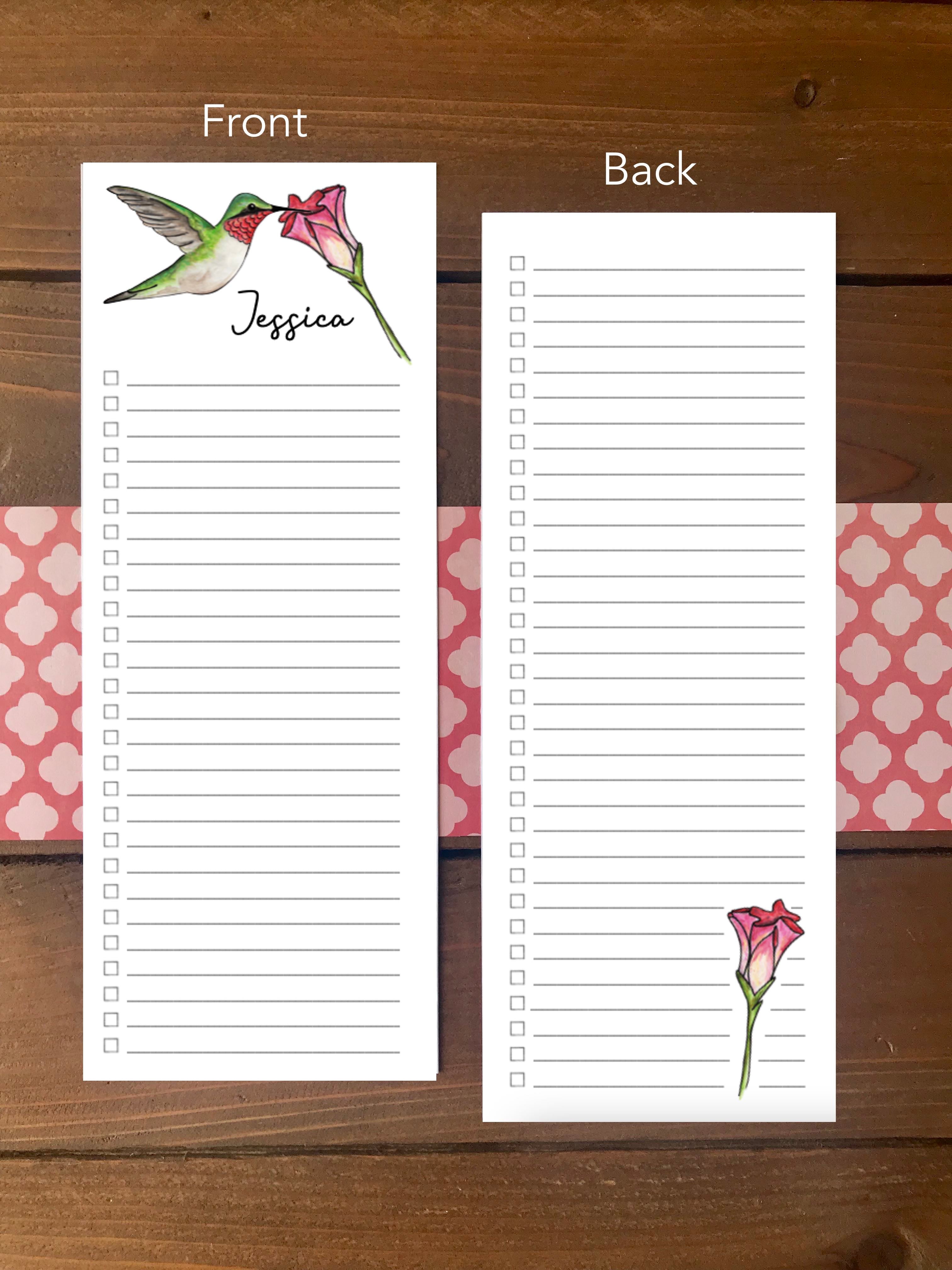 Hummingbird To Do List Notepad - Magnetic | Double Sided Sheets | Personalization Available