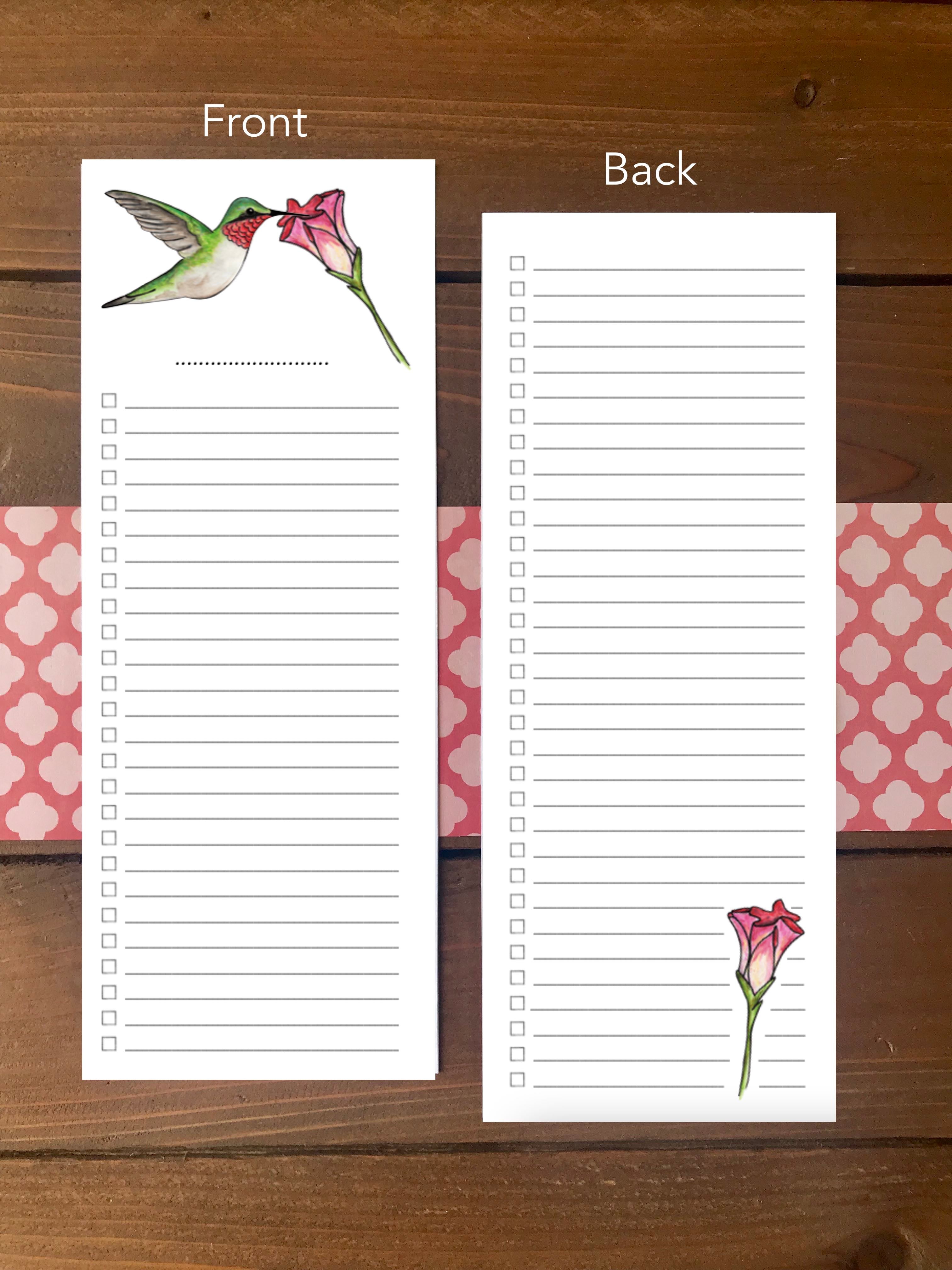 Hummingbird To Do List Notepad - Magnetic | Double Sided Sheets | Personalization Available