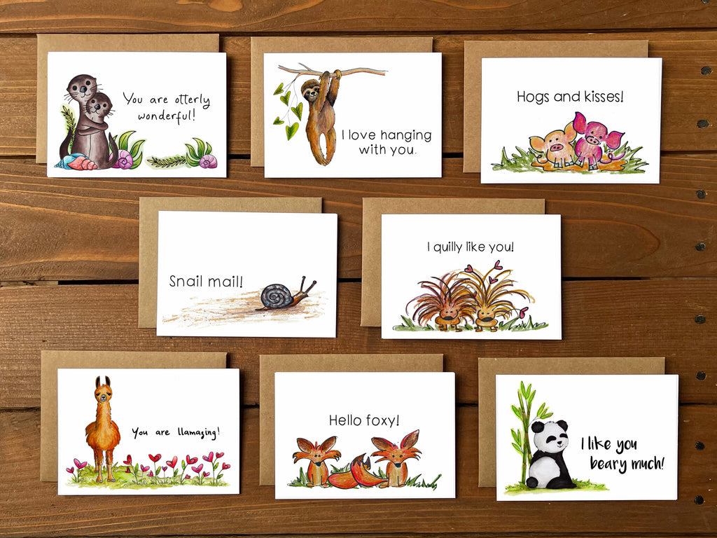 Assorted Cards, Punny Pals | Boxed Set of 8 Assorted Animal Note Cards