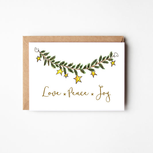Star Garland Love Peace Joy Holiday Boxed Note Cards