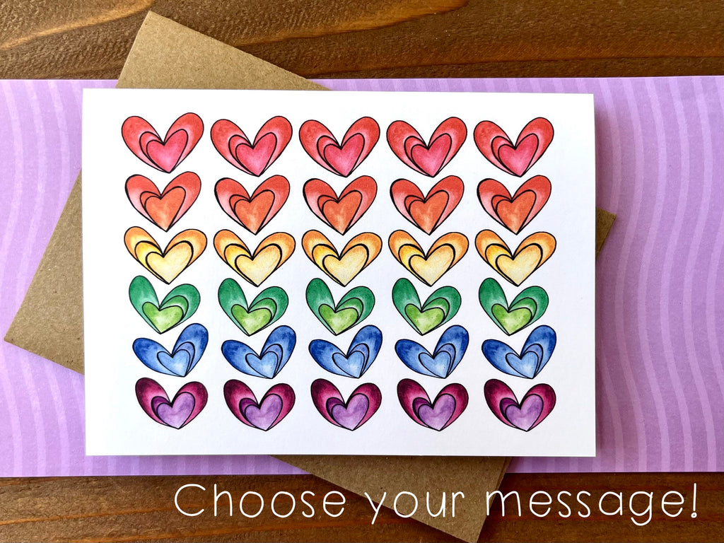 Rainbow Hearts Note Cards, Choose Your Message - Boxed Set of 8