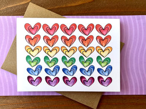 Rainbow Hearts Note Cards, Choose Your Message - Boxed Set of 8