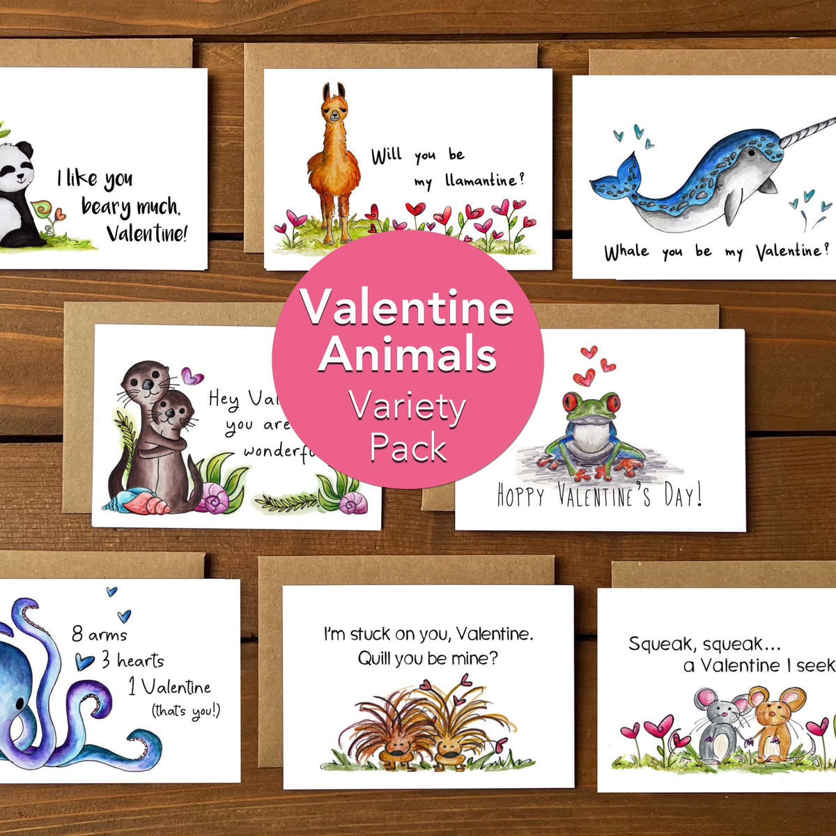 Valentine Animals Variety Boxed Note Cards