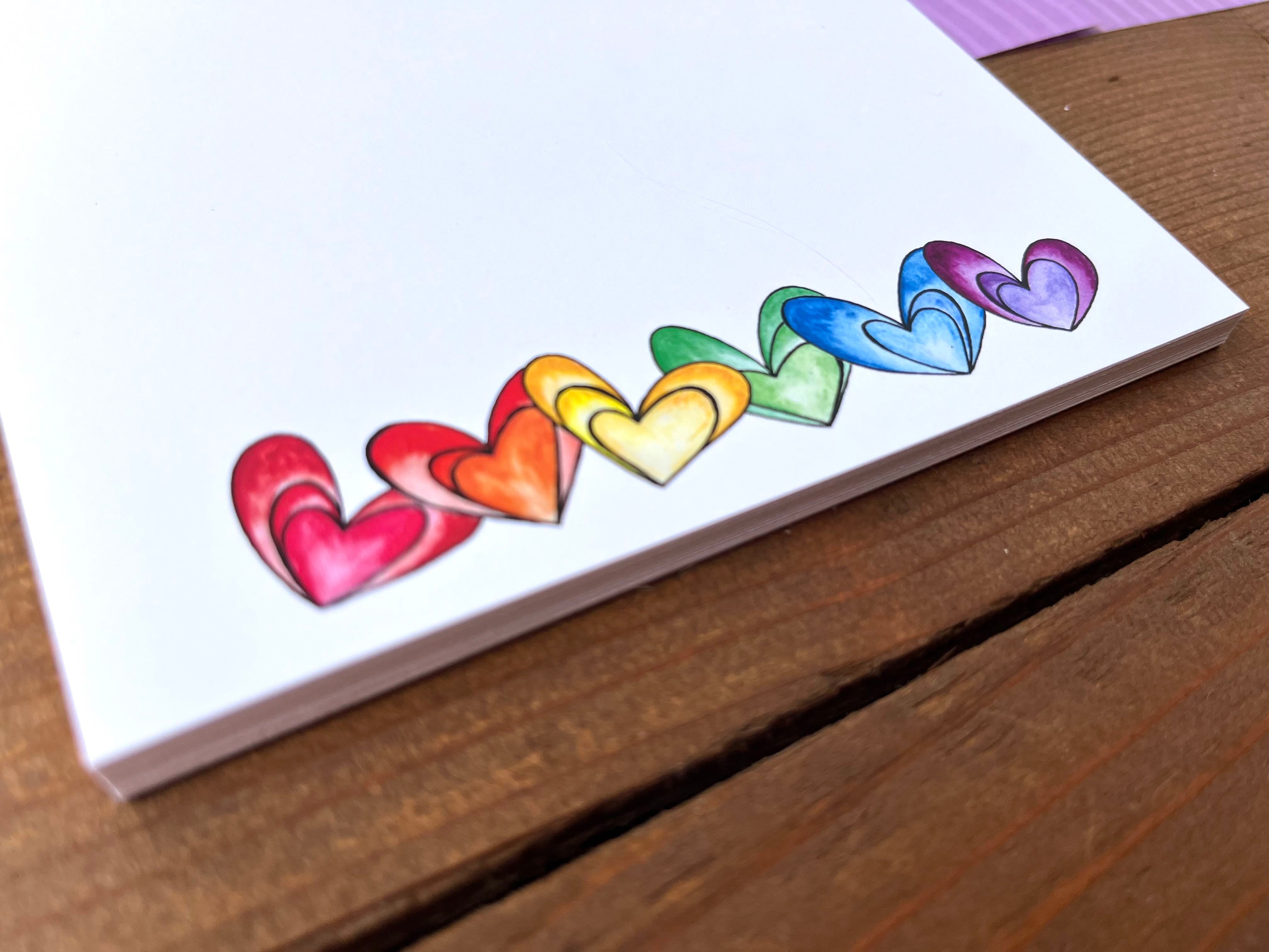 Rainbow Hearts Stationery Bundle | Note Cards + Notepad