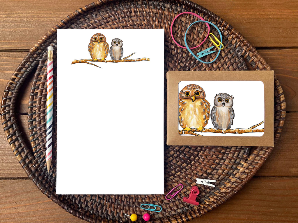 Owl Stationery Bundle | Note Cards + Notepad