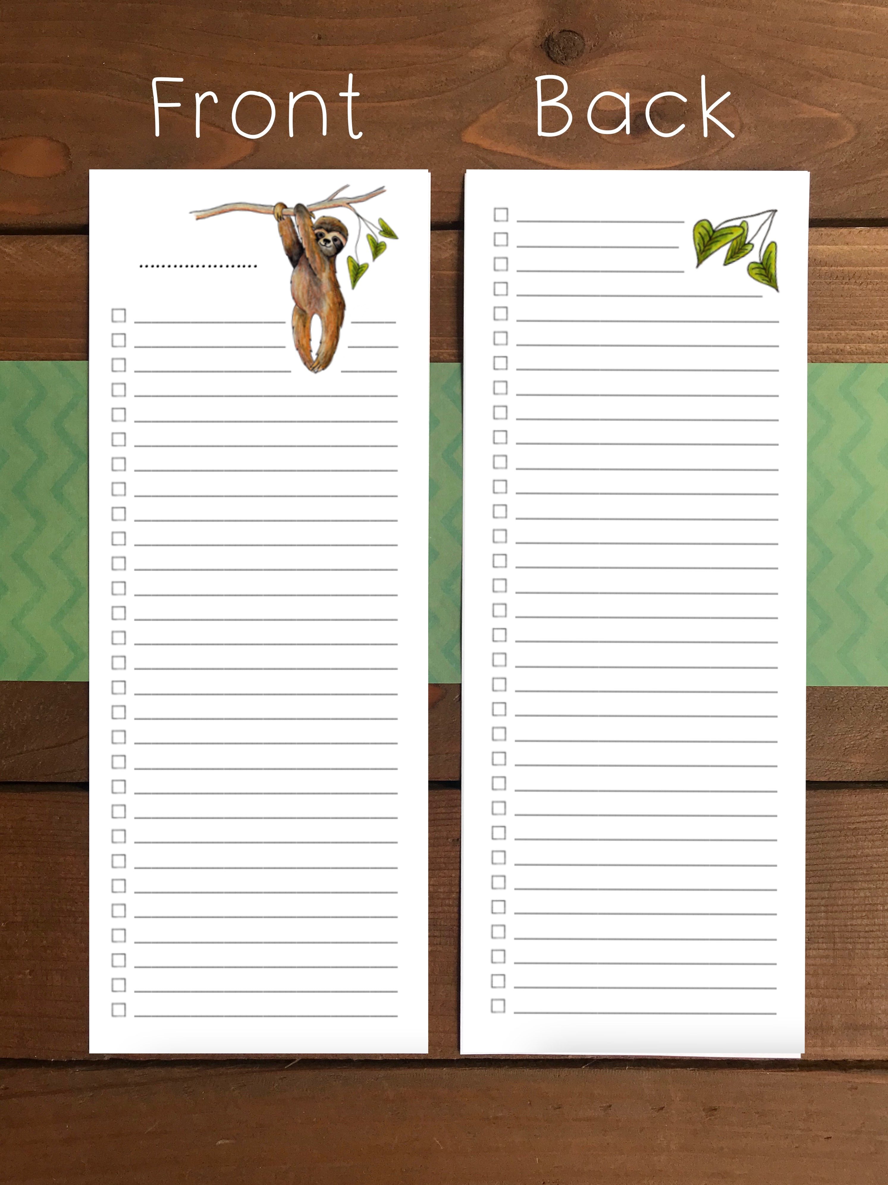 Sloth To Do List Notepad - Magnetic | Double Sided Sheets | Personalization Available