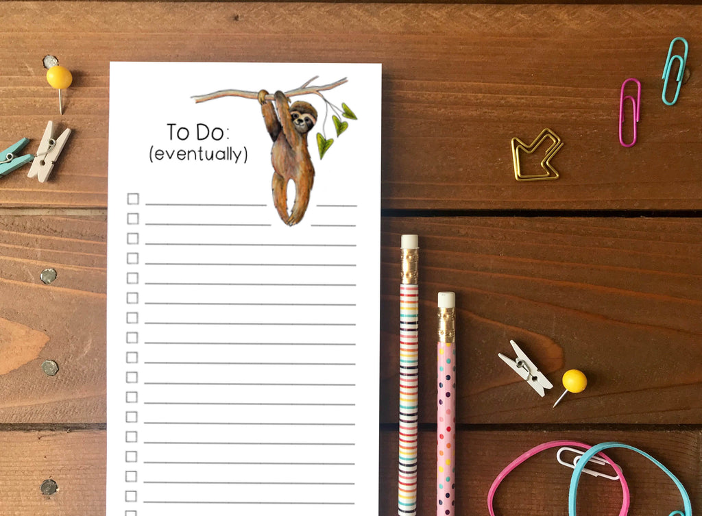Sloth To Do List Notepad - Magnetic | Double Sided Sheets | Personalization Available