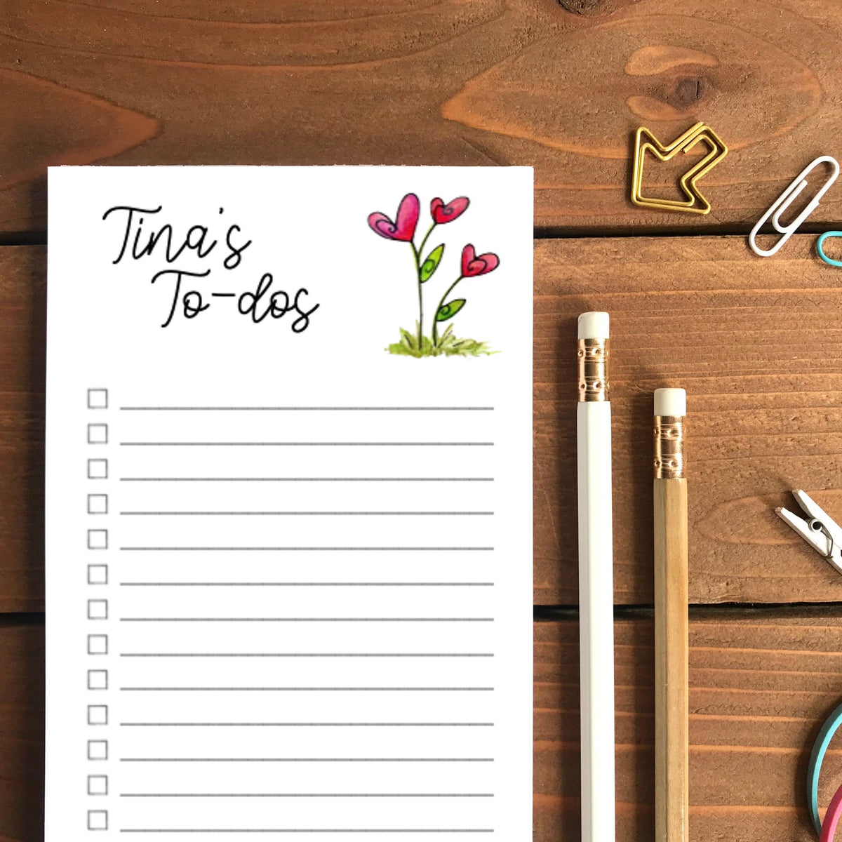 Heart Flowers Personalized Magnetic To-Do List Notepad