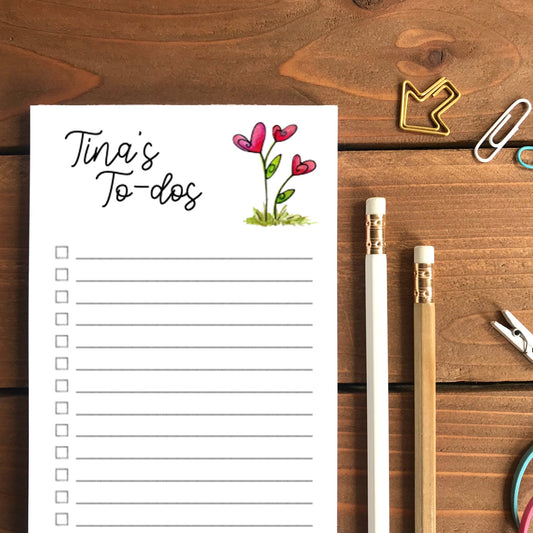 Heart Flowers Personalized Magnetic To-Do List Notepad