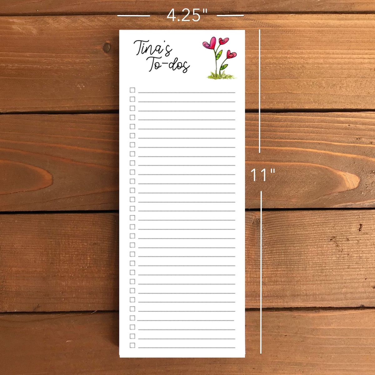 Heart Flowers Personalized Magnetic To-Do List Notepad