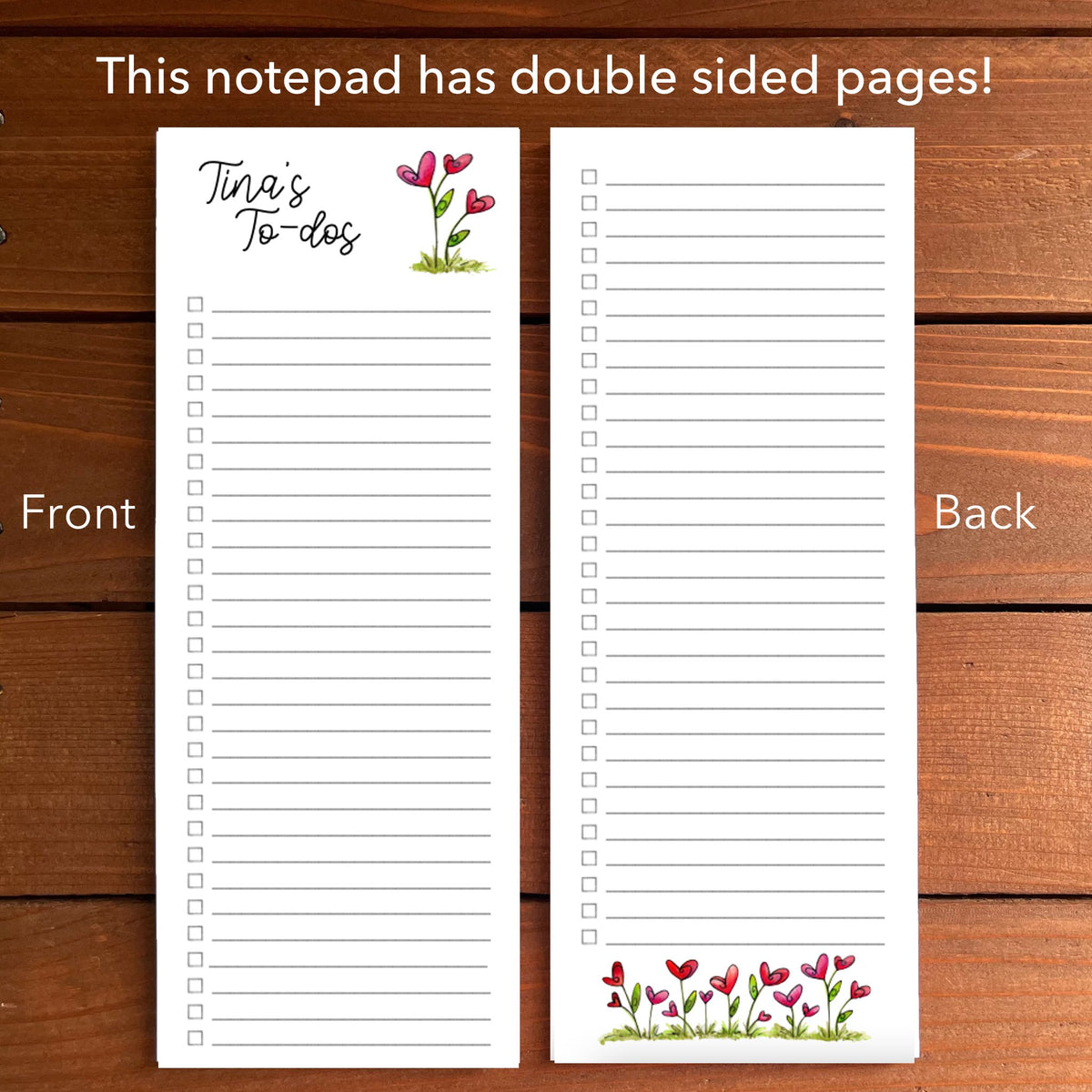 Heart Flowers Personalized Magnetic To-Do List Notepad