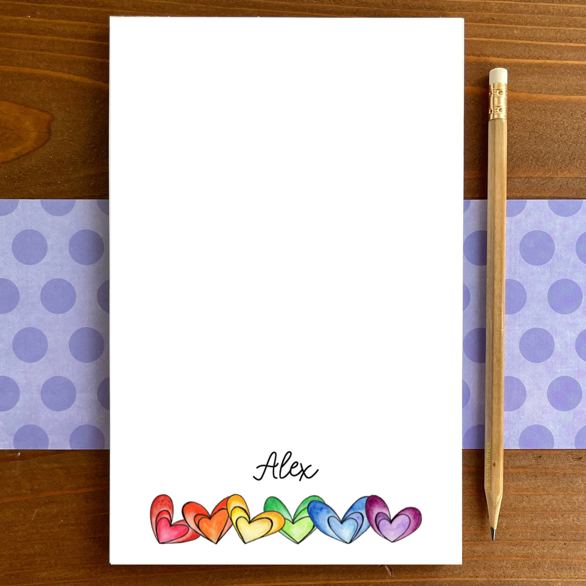 Rainbow Hearts Personalized Magnetic Writing Notepad