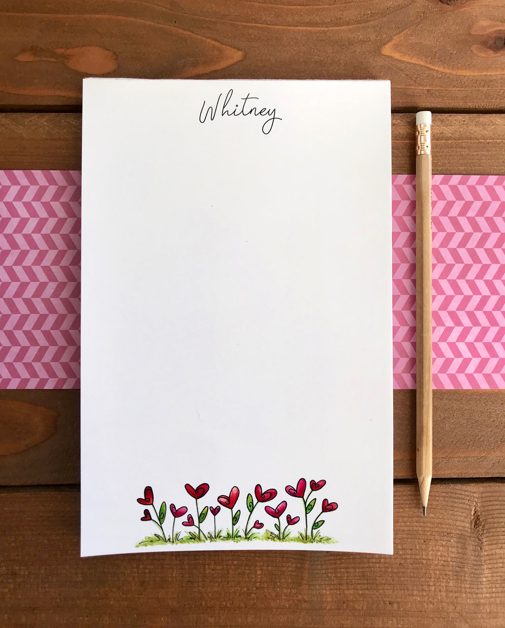 Heart Flowers Notepad - Personalization Available