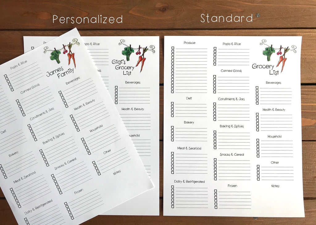 Large Grocery List Notepad with Categories Personalization