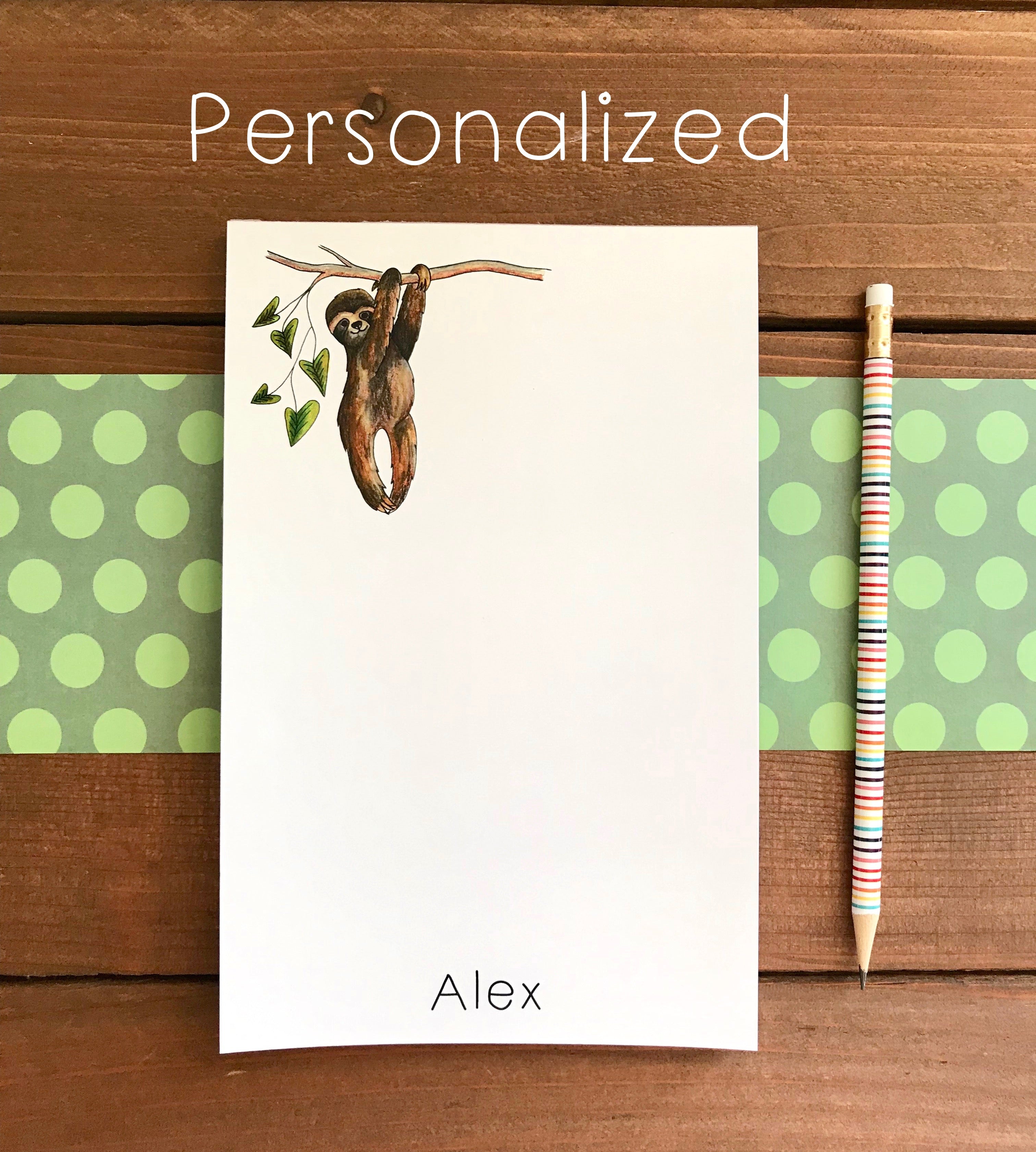 Sloth Notepad  - Personalization Available