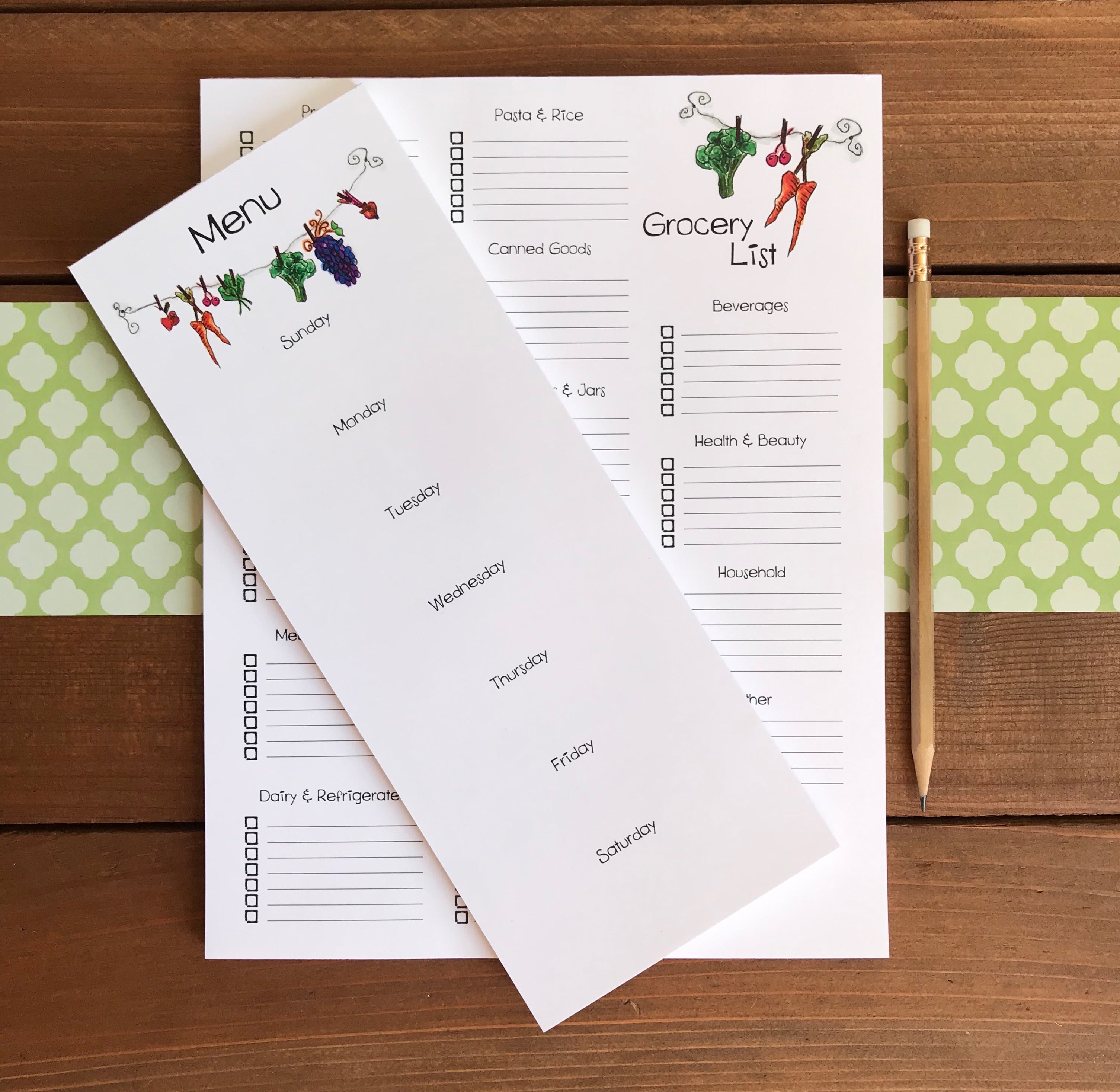 Large Grocery List and Menu Planning Bundle | Set of 2 Magnetic Notepads