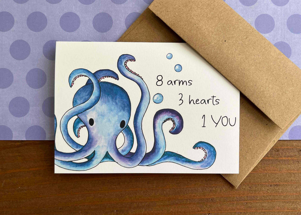 8 Arms, 3 Hearts, 1 You | Boxed Set of 8 Octopus Valentine Cards