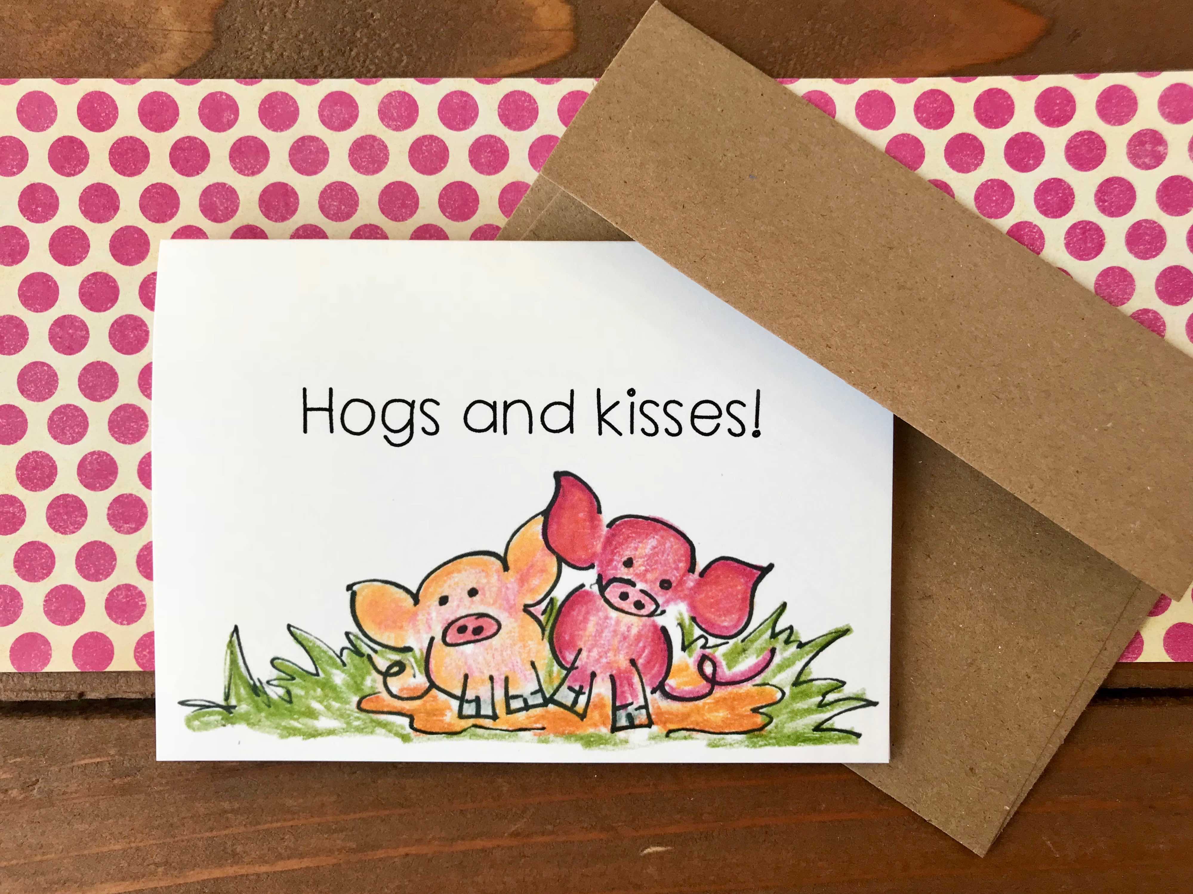 Hogs and Kisses | Boxed Set of 8 Pig Valentine Cards