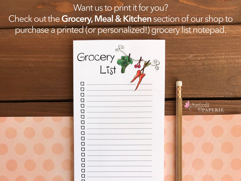 PRINTABLE Grocery List | PDF Digital Download – Whimsicals Paperie