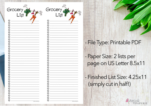 PRINTABLE Grocery List | PDF Digital Download – Whimsicals Paperie