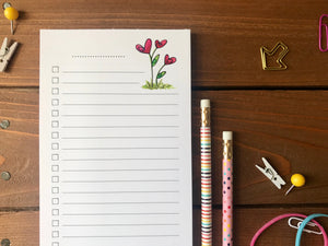 Heart Flowers To Do List Notepad - Magnetic | Double Sided Sheets | Personalization Available