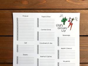 Large Grocery List Magnetic Notepad with Categories | Personalization Optional | 52 Sheets