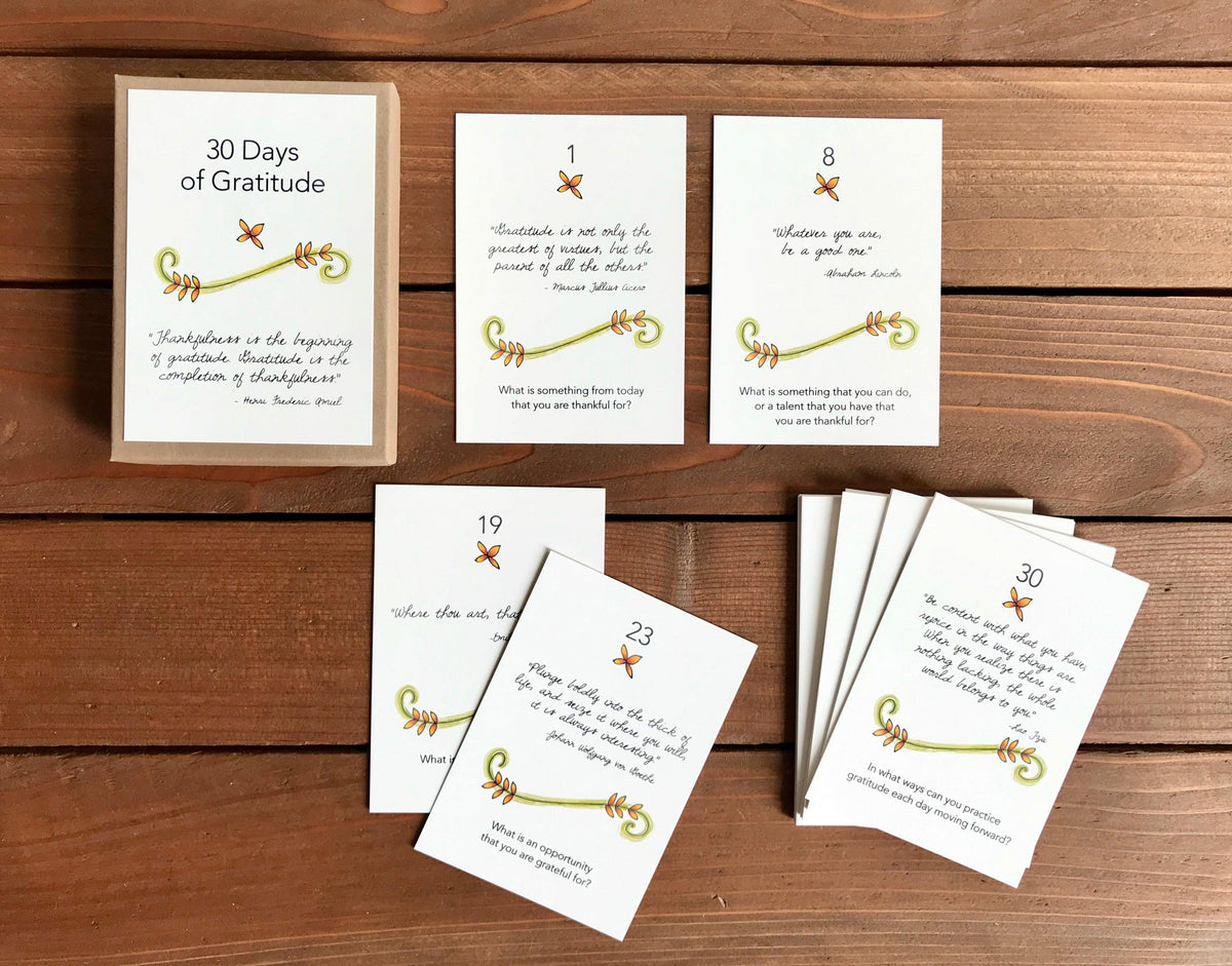 30 Days of Gratitude Boxed Card Deck with Stand - Whimsicals Paperie